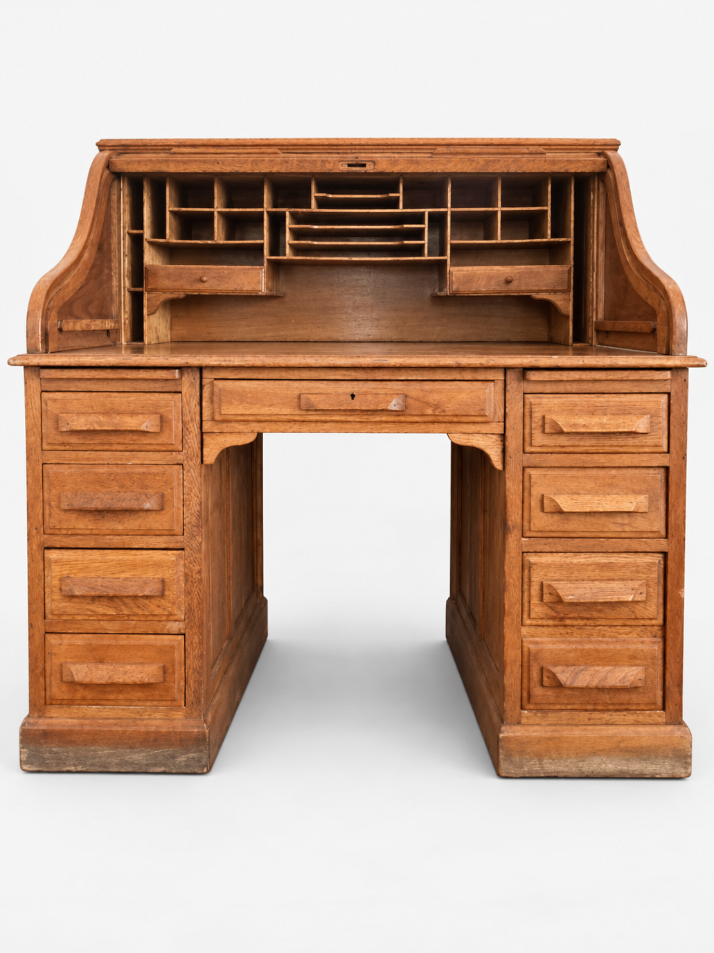 Antique Wood Rolltop Desk Secretary Organizer Drawers Pigeonholes