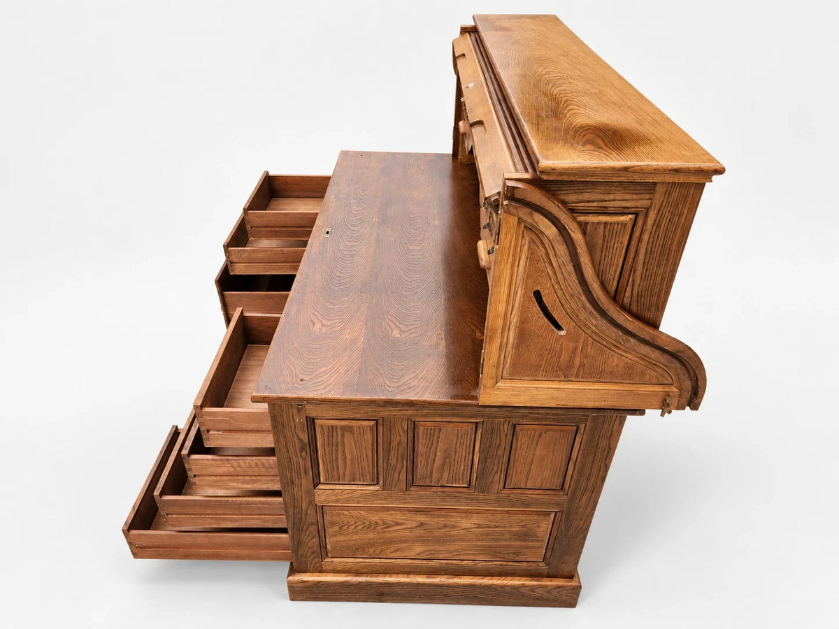 Vintage Oak Roll Top Desk Executive Secretary Writing Office Golden Brown
