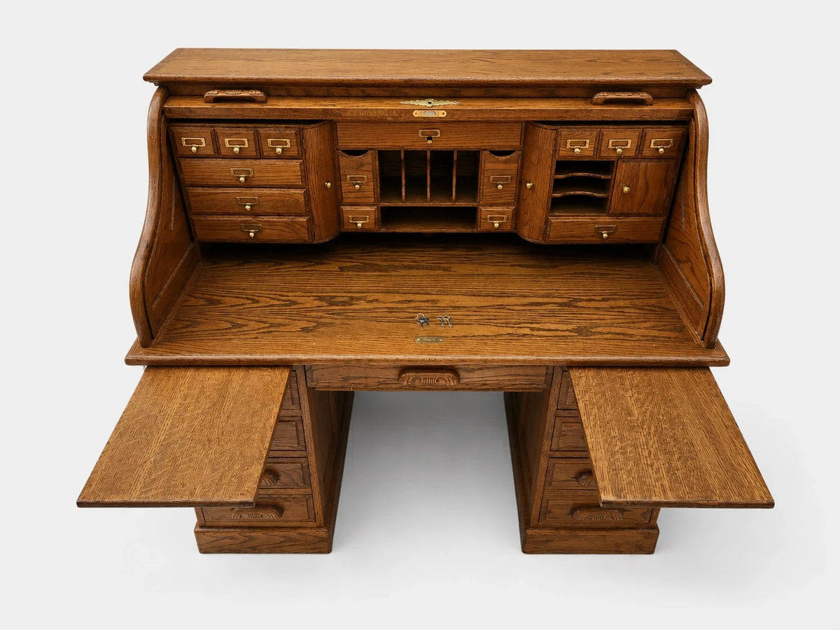 Vintage Oak Roll Top Desk Secretary Victorian Executive Office Vintage Furniture