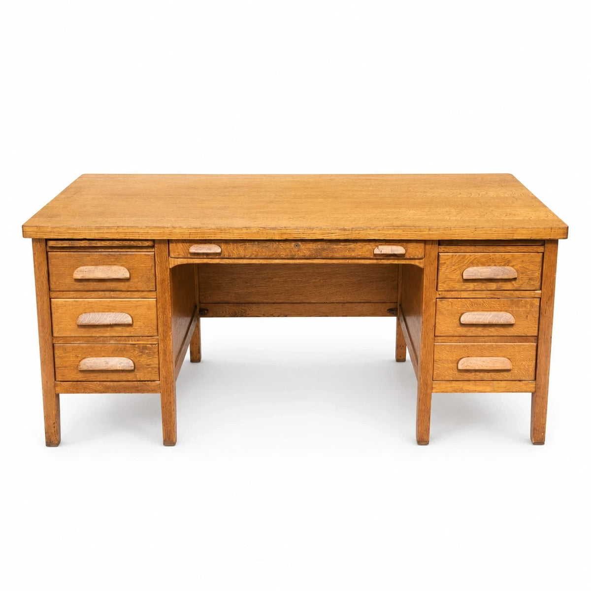 Antique Oak Executive Desk Tiger Oak Wood Pedestal Writing Desk Vintage Office