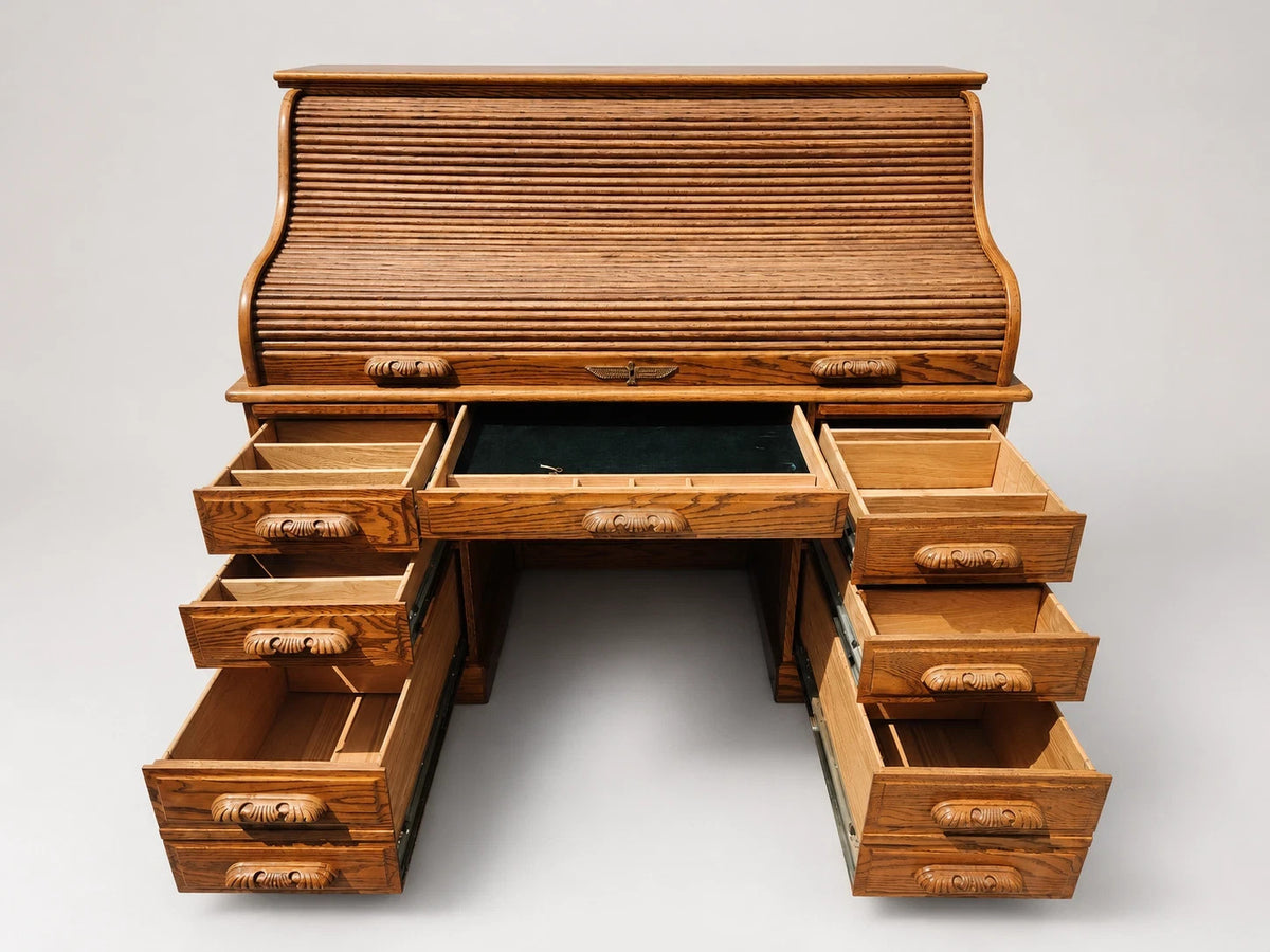 Vintage Oak S-Curve Roll Top Desk Golden Oak Office Home Great Condition