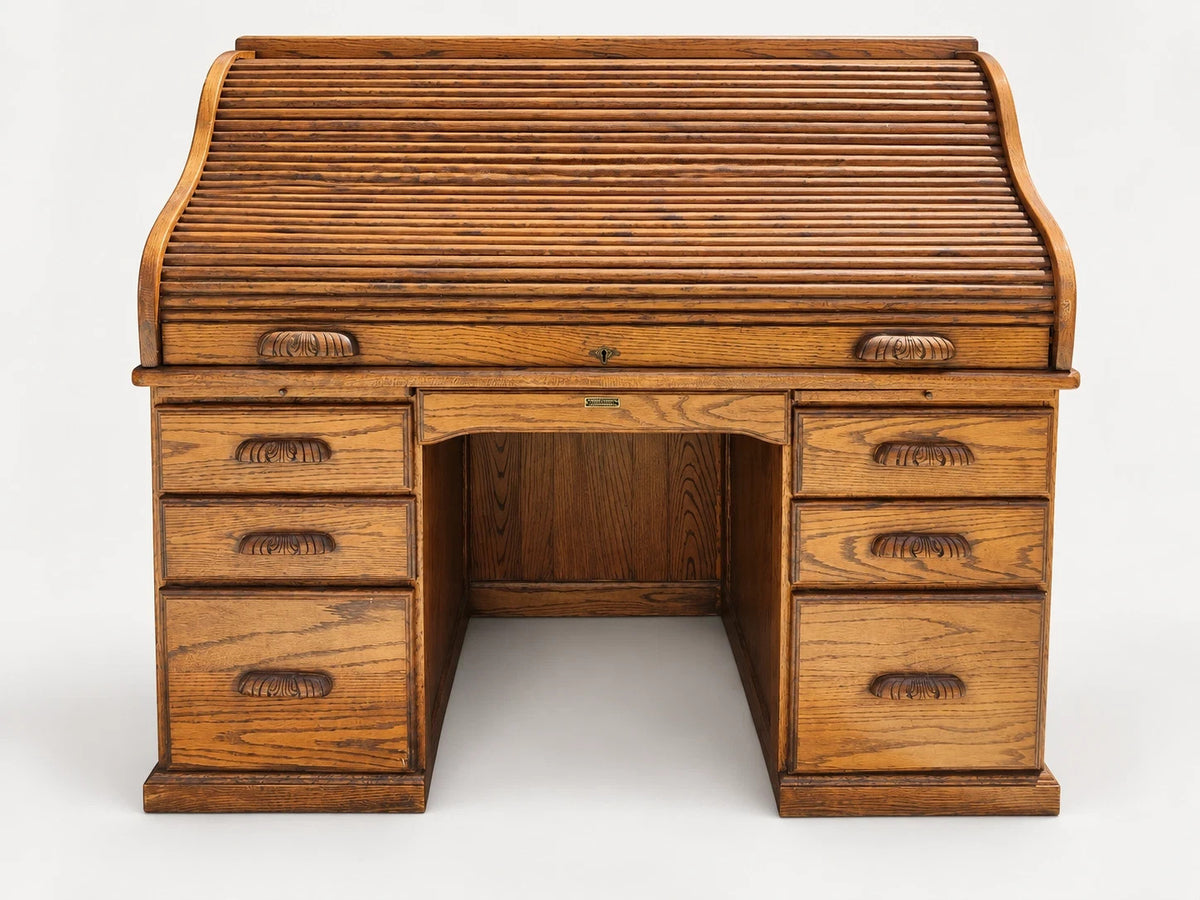 The Barn Furniture Solid Oak Roll Top Desk Vintage Executive Desk S Curve