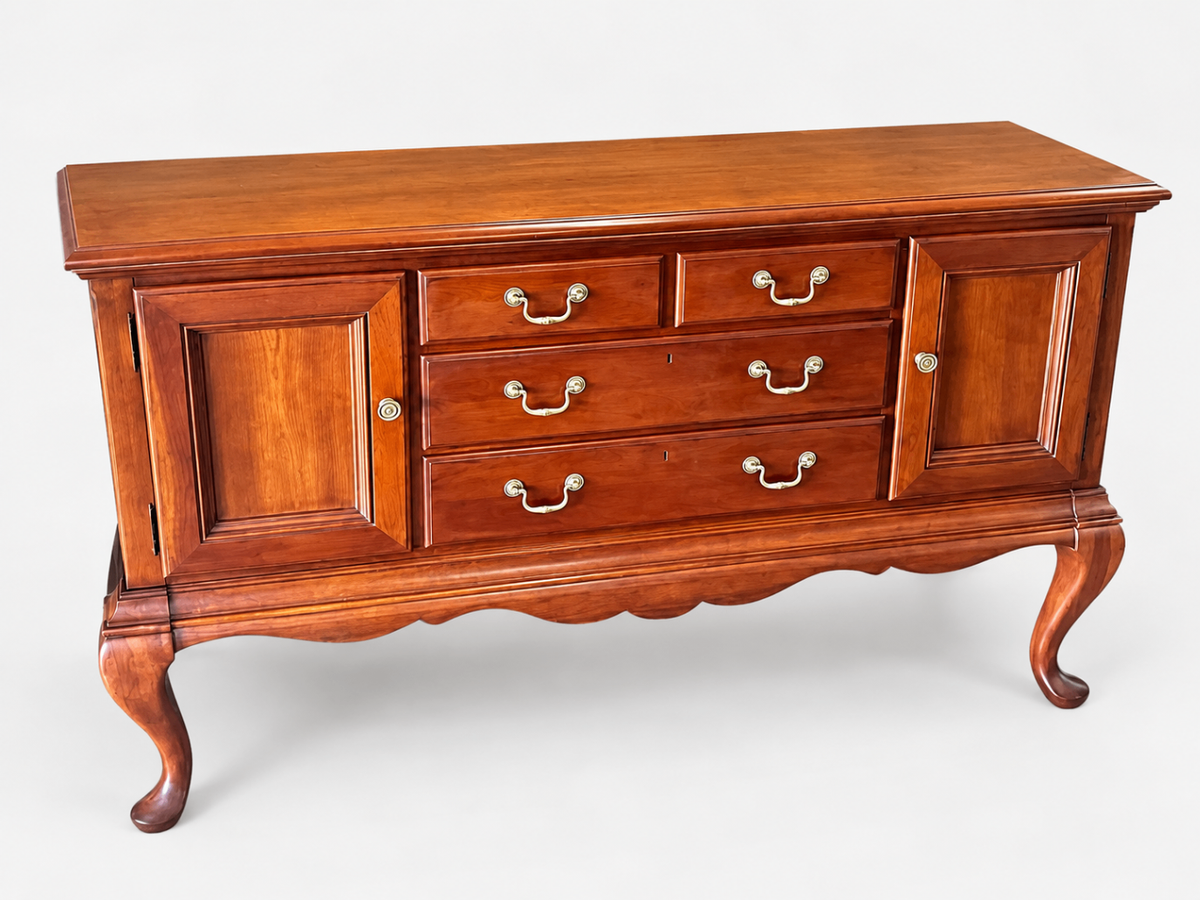 Classic Cherry Wood Buffet Sideboard Cabinet w/ 2 Doors & 5 Drawers Storage