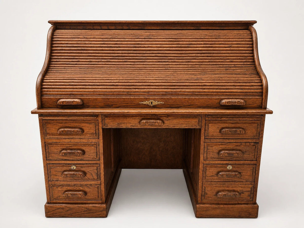 Vintage Oak Roll Top Desk Secretary Victorian Executive Office Vintage Furniture