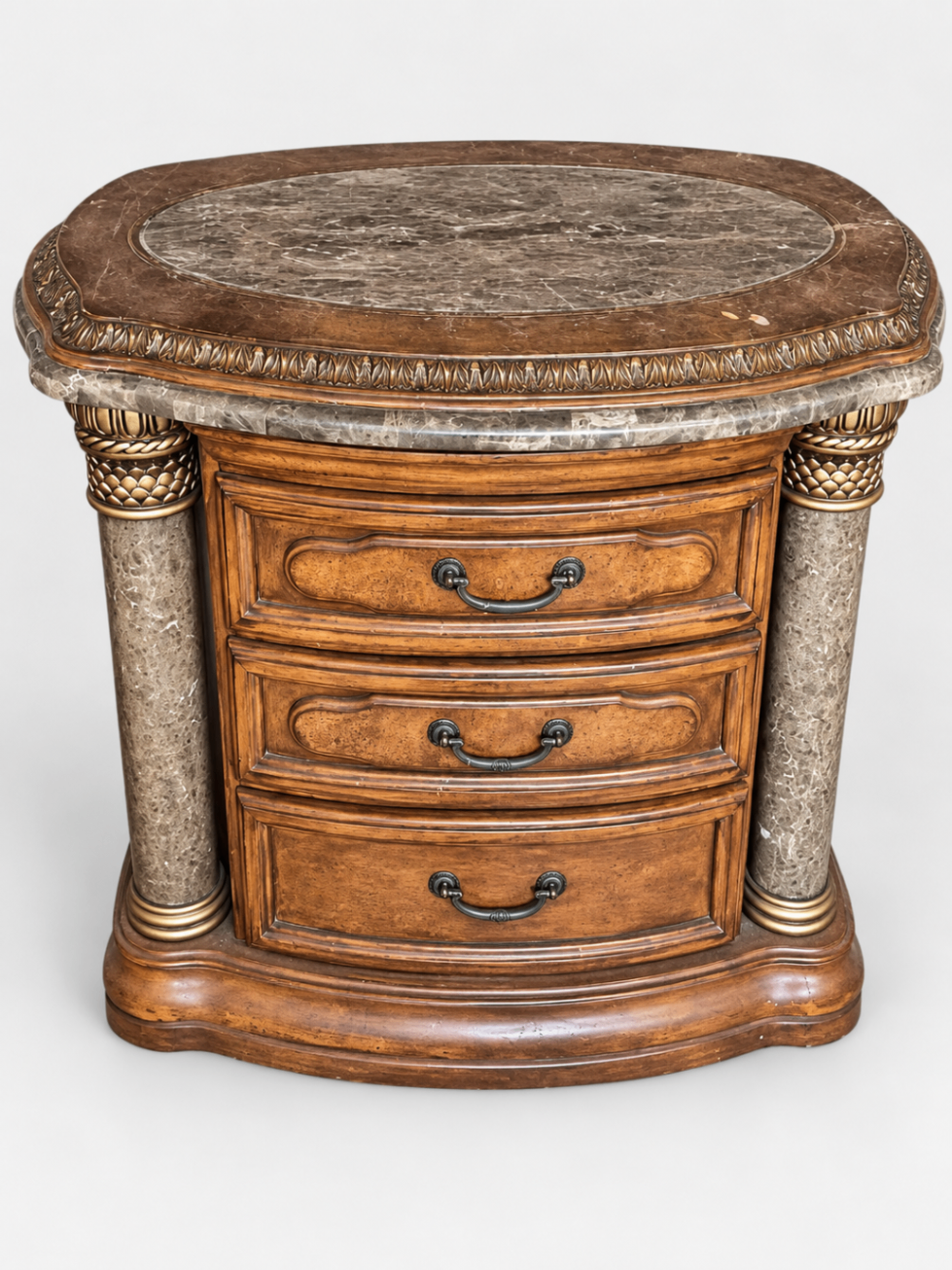 Michael Amini Ornate Wood & Marble Accent Chest 3-Drawer Nightstand Carved