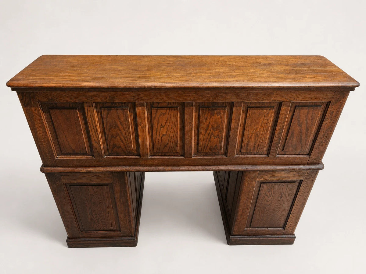 Antique Oak S-Curve Roll Top Desk Mission Arts & Crafts Executive Pedestal Desk