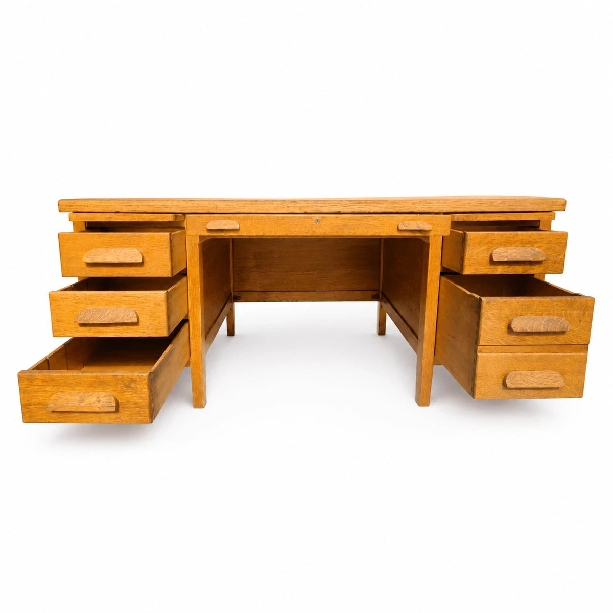 Antique Oak Executive Desk Tiger Oak Wood Pedestal Writing Desk Vintage Office