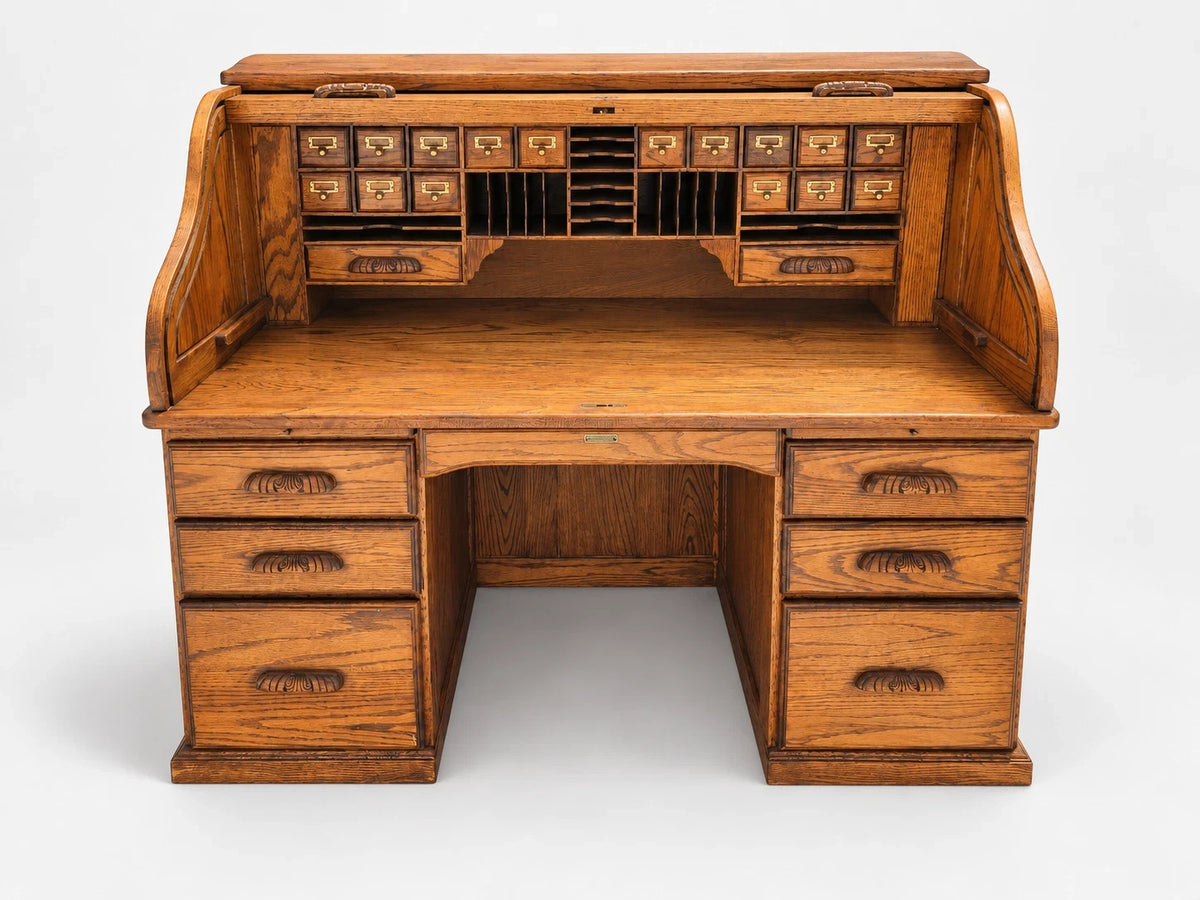 The Barn Furniture Solid Oak Roll Top Desk Vintage Executive Desk S Curve