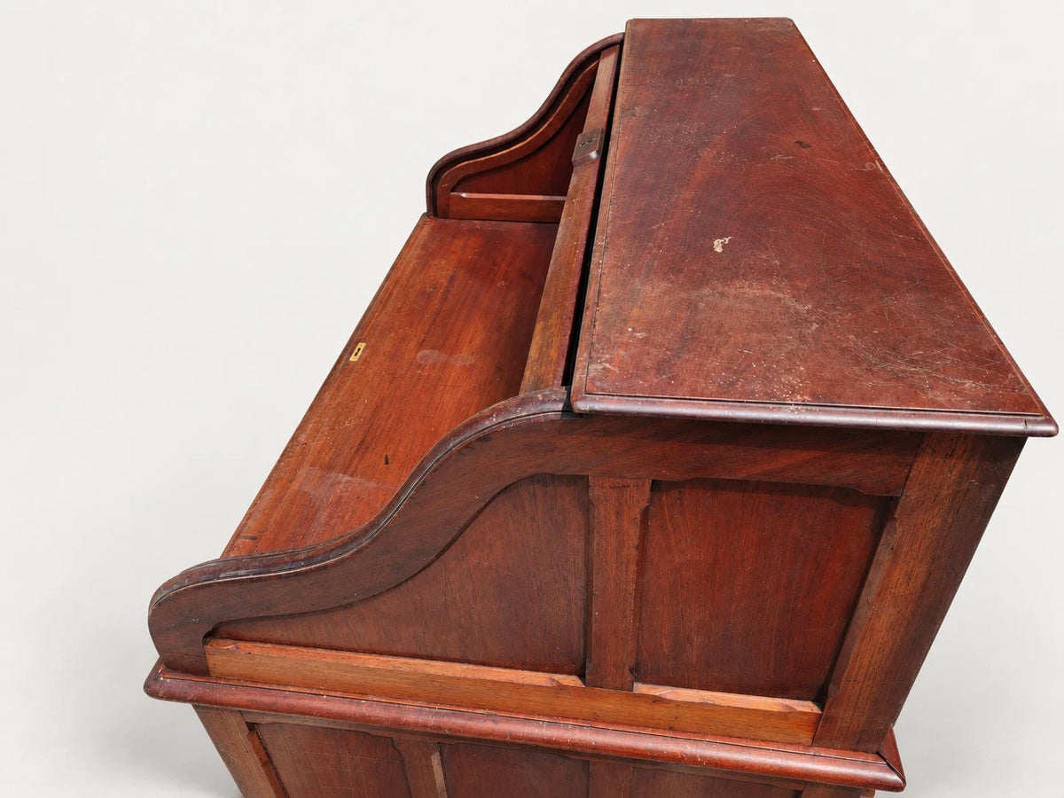 Antique Victorian Roll Top Desk Executive Wood Brass Reddish Brown S Curve