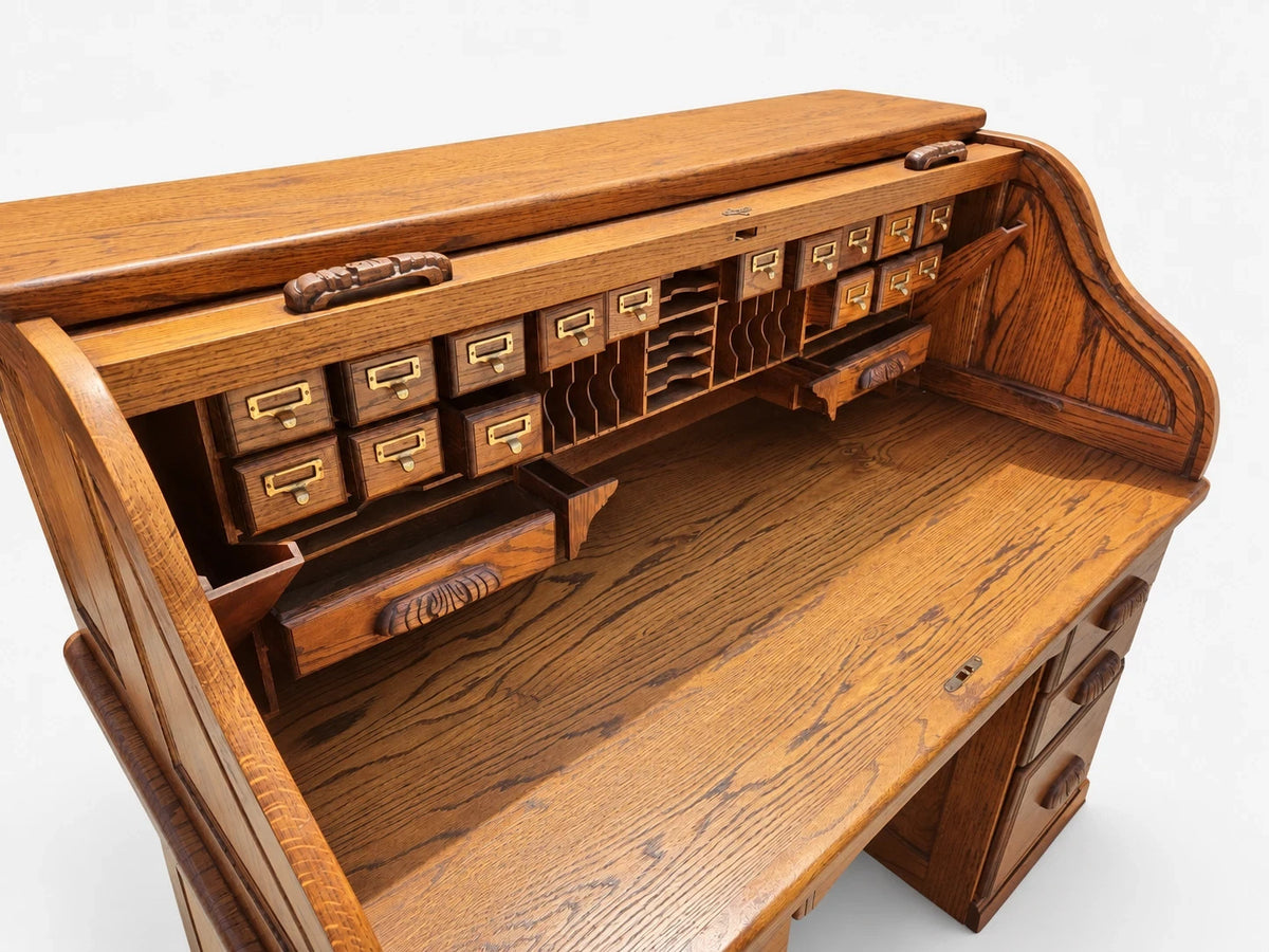 The Barn Furniture Solid Oak Roll Top Desk Vintage Executive Desk S Curve