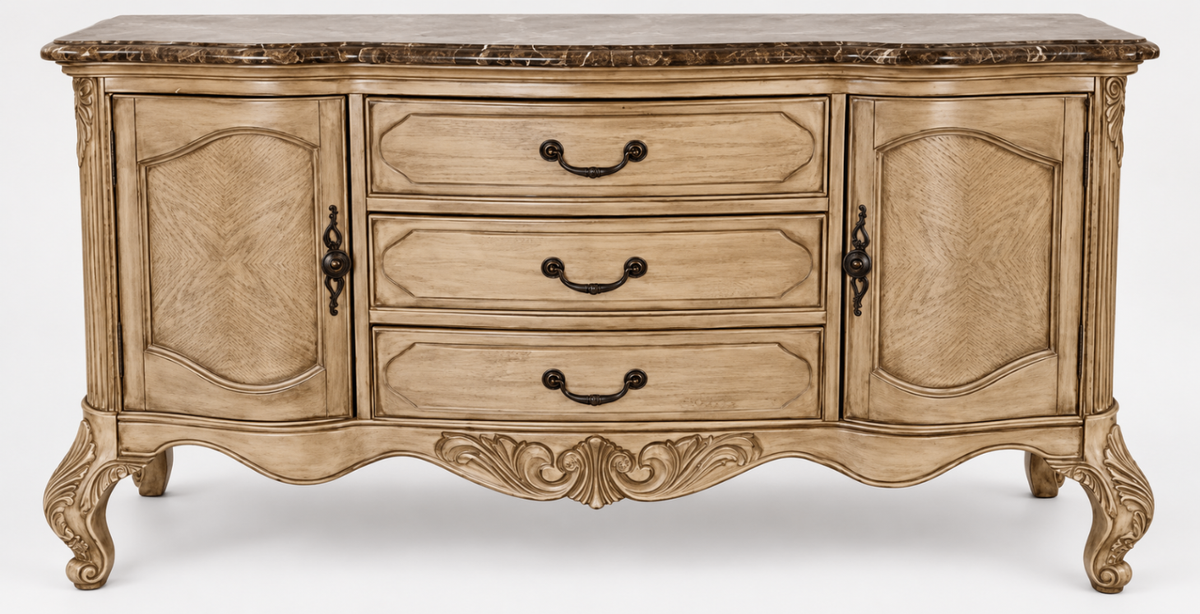Michael Amini French Provincial Sideboard Buffet Dresser Marble Top Carved Wood
