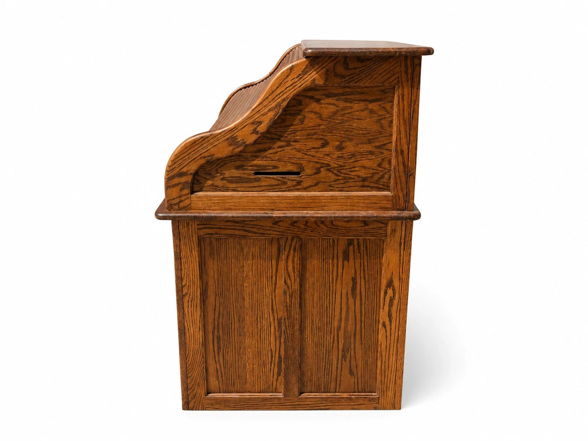 Stuart’s Oak Roll Top Desk Vintage Tambour Executive Pedestal Desk Office Qual