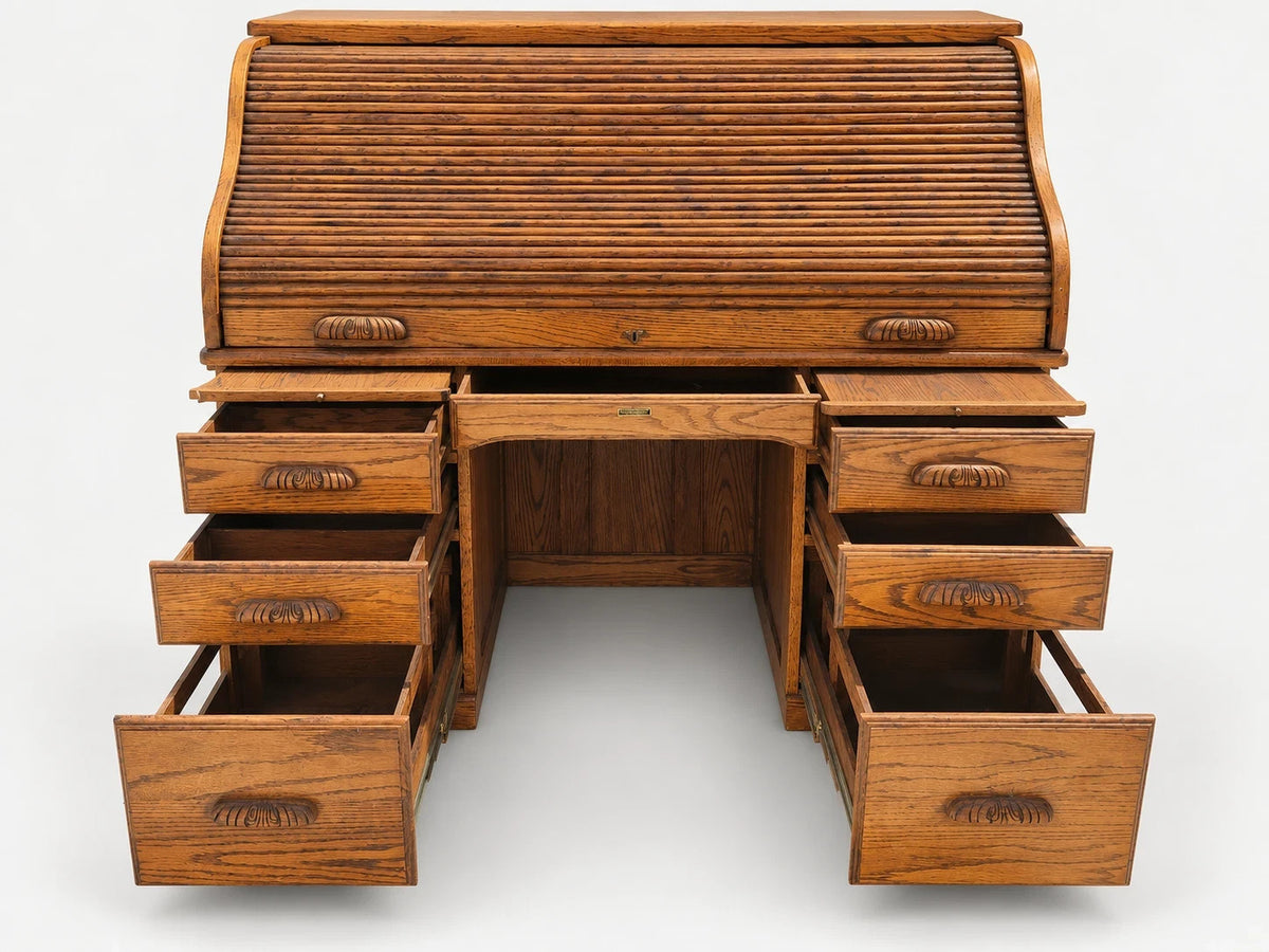 The Barn Furniture Solid Oak Roll Top Desk Vintage Executive Desk S Curve