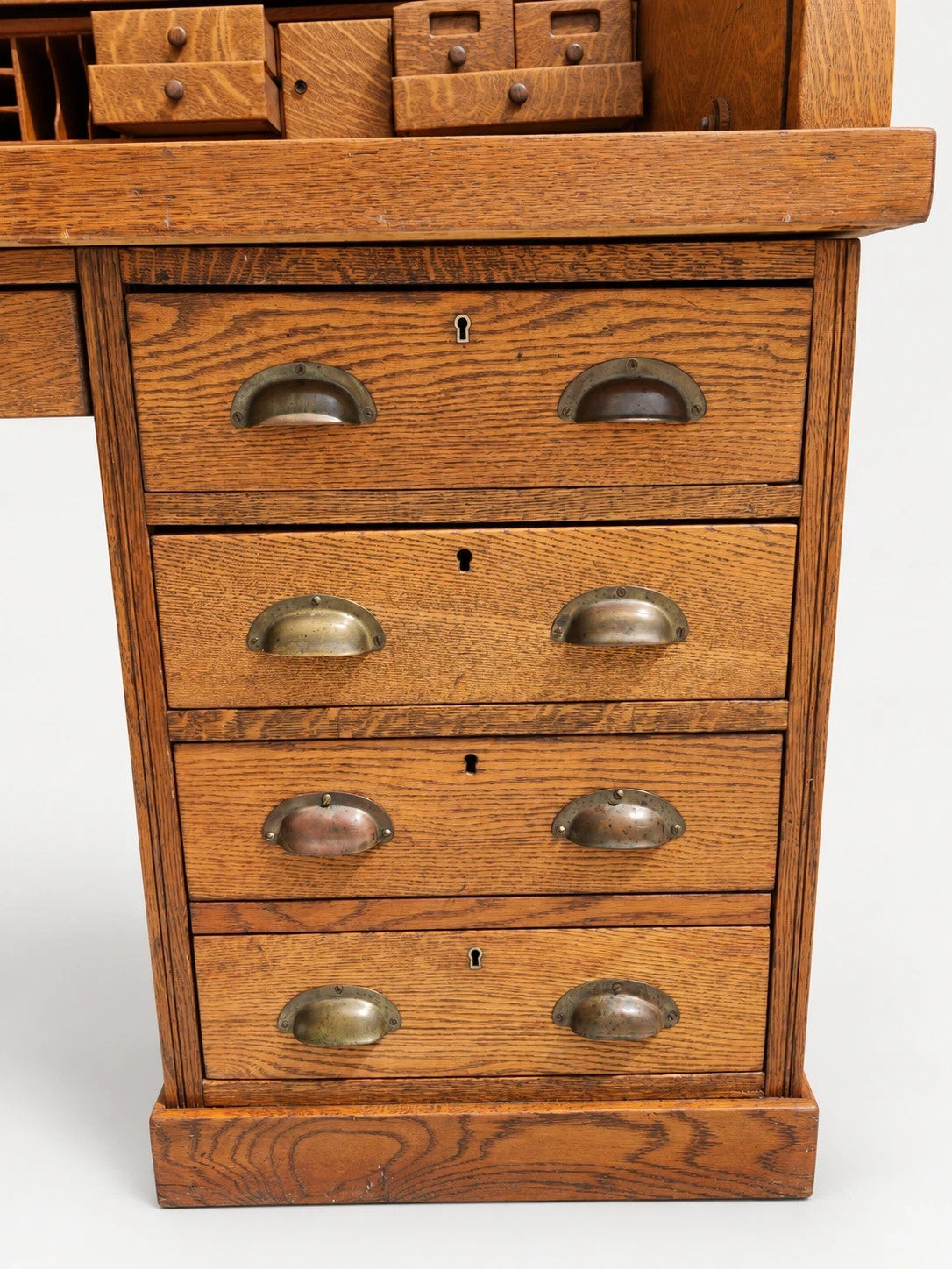 Large Antique Tiger Oak Roll Top Desk Executive Office Tambour Golden Brown Home