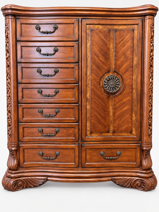 Michael Amini Ornate Carved Wood Dresser Chest of Drawers Traditional Style