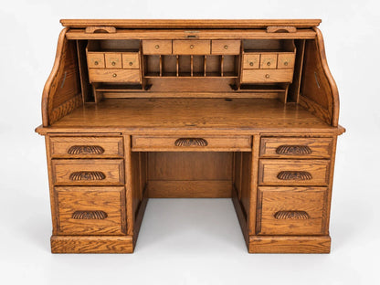 Russell's Vintage Solid Oak Roll Top Desk Traditional Writing Desk S Curve