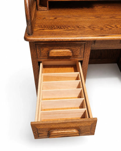 Stuart’s Oak Roll Top Desk Vintage Tambour Executive Pedestal Desk Office Qual