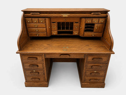 Vintage Oak Roll Top Desk Secretary Victorian Executive Office Vintage Furniture