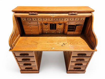 Winners Only Oak Roll Top Desk w/ Organizer Drawers & Pull-Out Slides – Solid