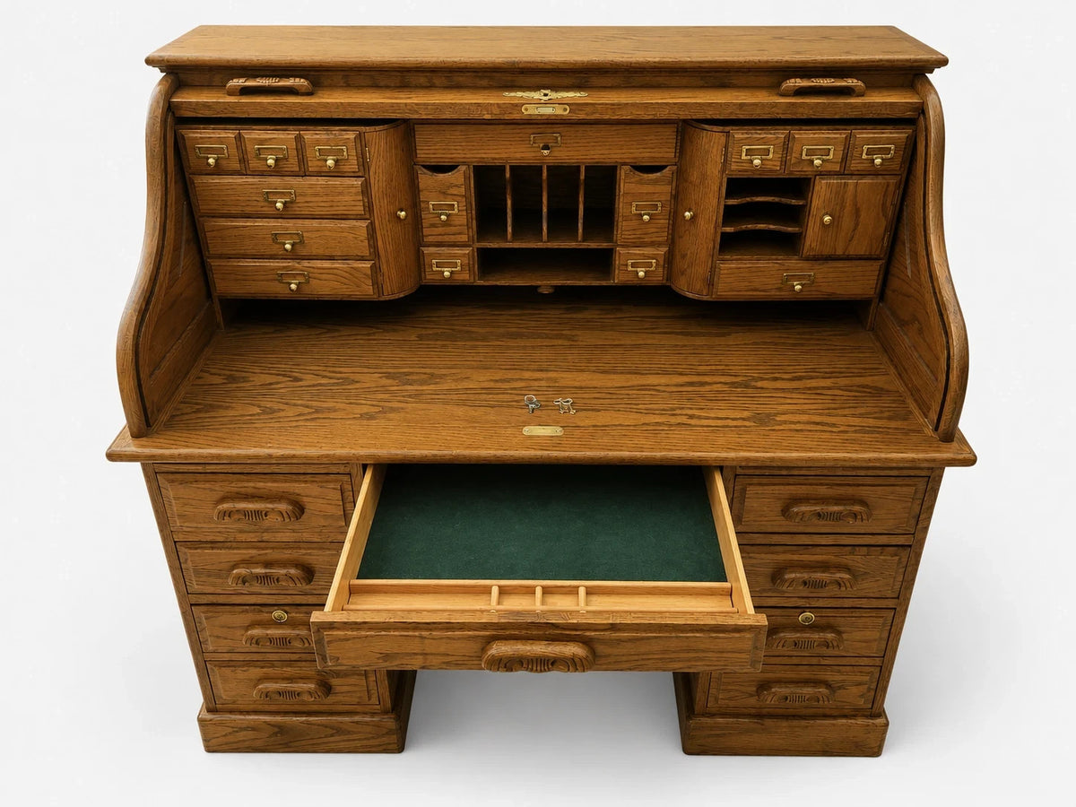 Vintage Oak Roll Top Desk Secretary Victorian Executive Office Vintage Furniture