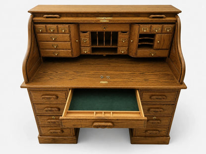 Vintage Oak Roll Top Desk Secretary Victorian Executive Office Vintage Furniture