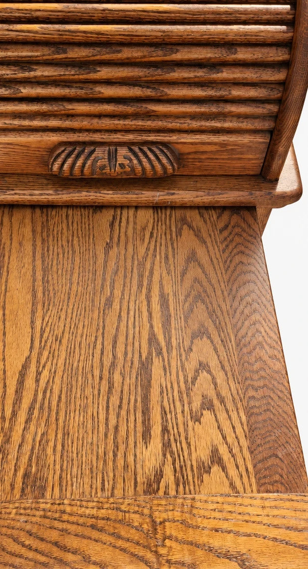Russell's Vintage Solid Oak Roll Top Desk Traditional Writing Desk S Curve