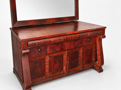 Antique Figured Mahogany Sideboard Buffet Server w/ Mirror