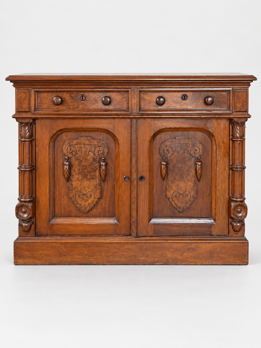Antique Carved Wood Sideboard Buffet 2-Drawer 2-Door Victorian Style