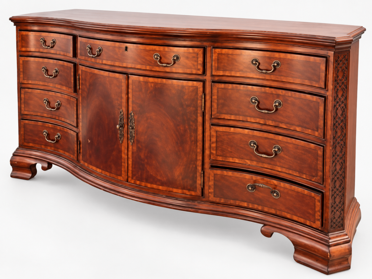 Antique Style Serpentine Sideboard Buffet Mahogany Wood 10 Drawers