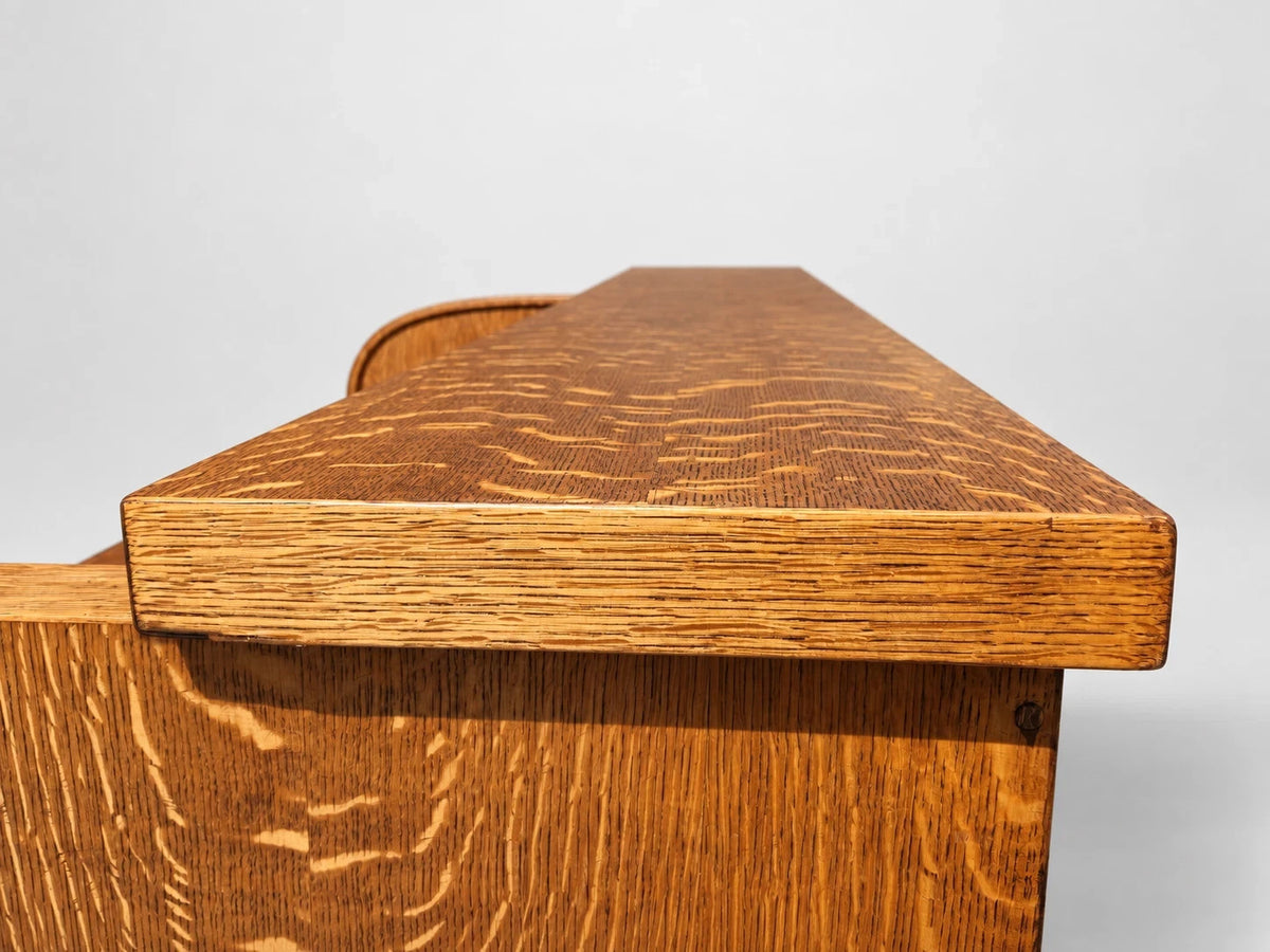 Large Antique Tiger Oak Roll Top Desk Executive Office Tambour Golden Brown Home