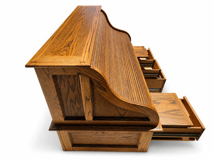 Vintage Oak Roll Top Desk Antique Mission Style Double Pedestal Wooden Executive