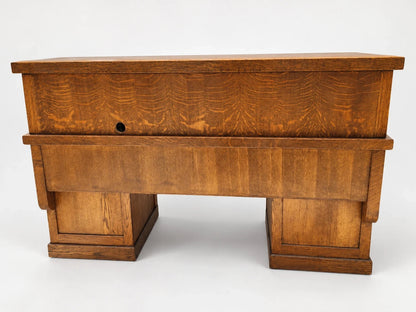 Large Antique Tiger Oak Roll Top Desk Executive Office Tambour Golden Brown Home