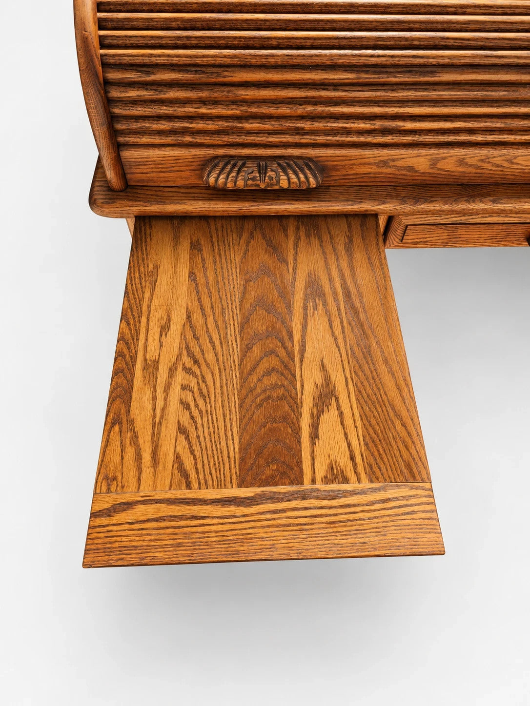 Russell's Vintage Solid Oak Roll Top Desk Traditional Writing Desk S Curve