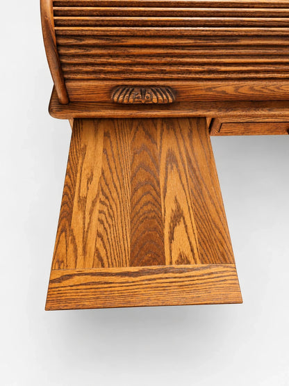 Russell's Vintage Solid Oak Roll Top Desk Traditional Writing Desk S Curve