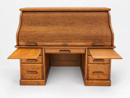 Russell's Vintage Solid Oak Roll Top Desk Traditional Writing Desk S Curve
