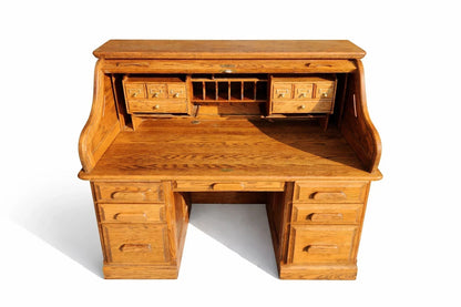 Vintage Solid Oak Roll-Top Desk Classic Executive Secretary Desk  Warm Honey