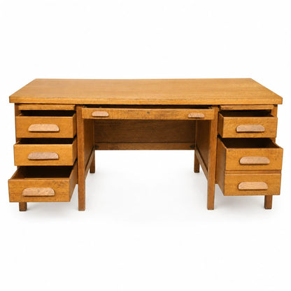Antique Oak Executive Desk Tiger Oak Wood Pedestal Writing Desk Vintage Office