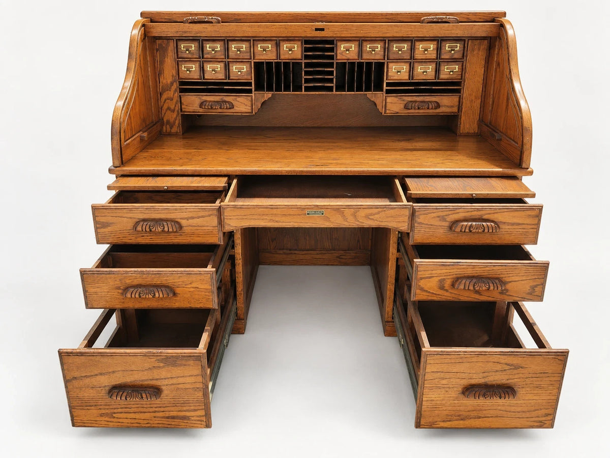 The Barn Furniture Solid Oak Roll Top Desk Vintage Executive Desk S Curve