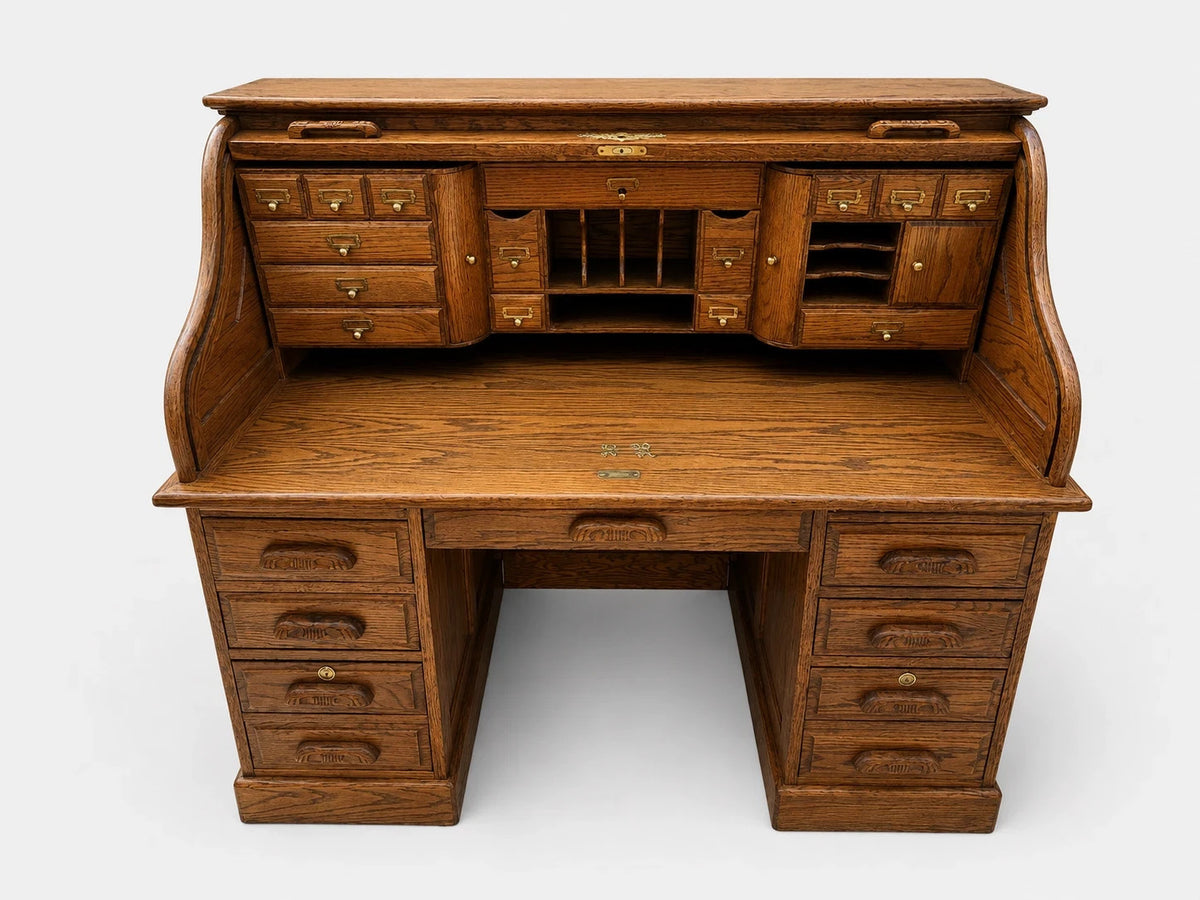 Vintage Oak Roll Top Desk Secretary Victorian Executive Office Vintage Furniture