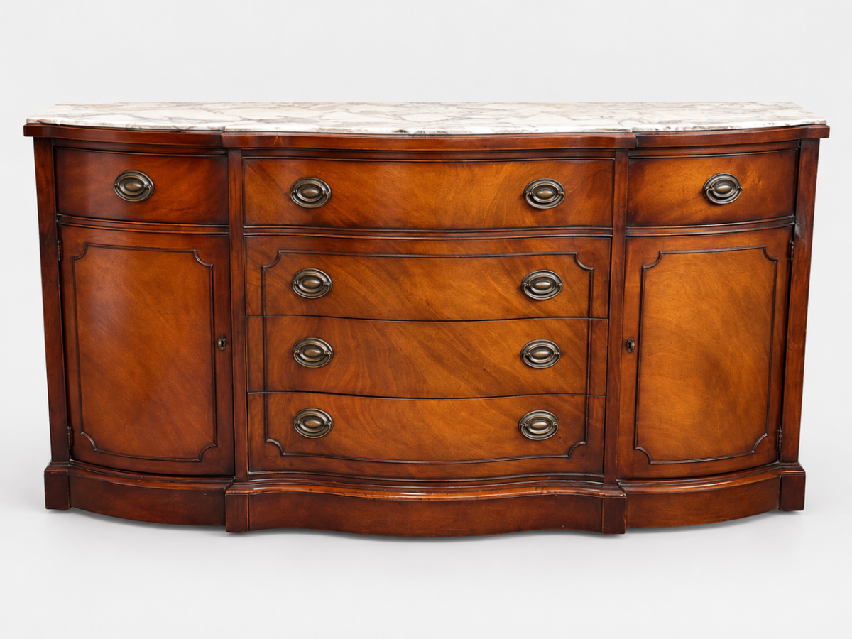 Antique Federal Style Bow Front Sideboard Marble Top Mahogany Wood