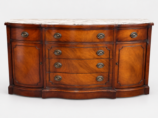 Antique Federal Style Bow Front Sideboard Marble Top Mahogany Wood