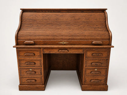 Vintage Oak Roll Top Desk Secretary Victorian Executive Office Vintage Furniture