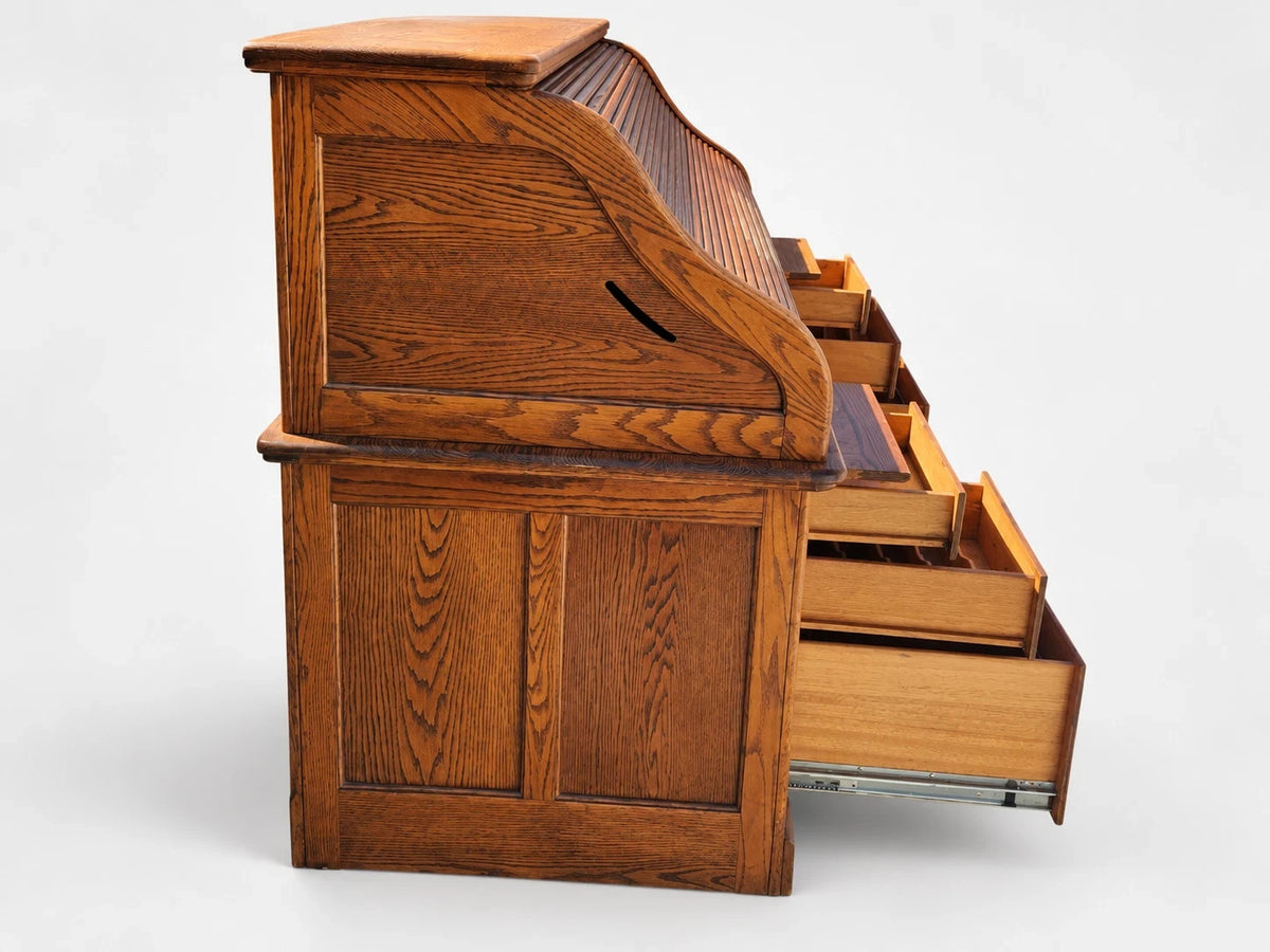 Russell's Vintage Solid Oak Roll Top Desk Traditional Writing Desk S Curve