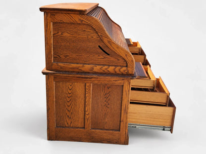 Russell's Vintage Solid Oak Roll Top Desk Traditional Writing Desk S Curve