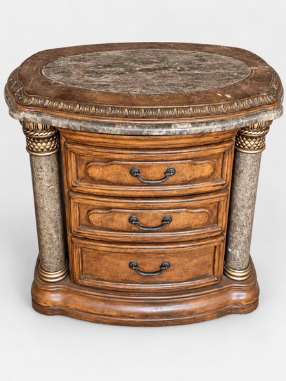 Michael Amini Ornate Wood & Marble Accent Chest 3-Drawer Nightstand Carved