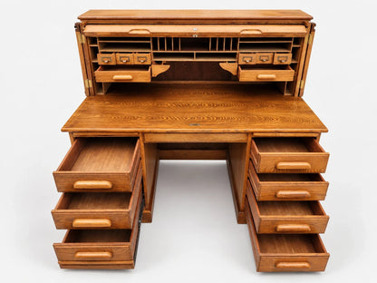 Vintage Oak Roll Top Desk Executive Secretary Writing Office Golden Brown