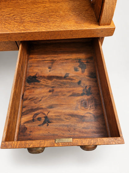 Large Antique Tiger Oak Roll Top Desk Executive Office Tambour Golden Brown Home