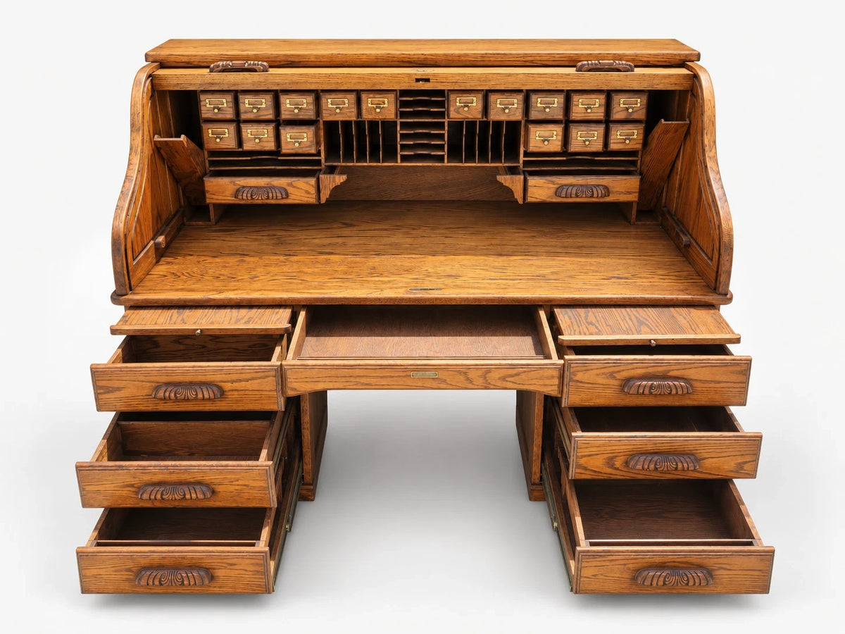 The Barn Furniture Solid Oak Roll Top Desk Vintage Executive Desk S Curve