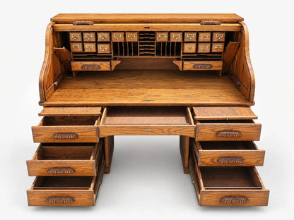 The Barn Furniture Solid Oak Roll Top Desk Vintage Executive Desk S Curve