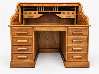 Vintage Oak Roll Top Desk Executive Secretary Writing Office Golden Brown